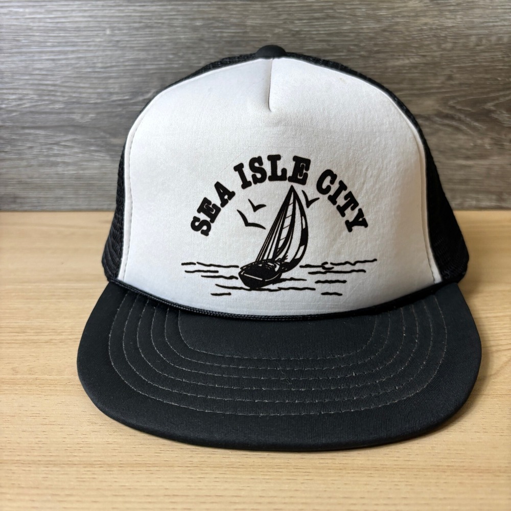 Vintage Sea Isle City Hat Cap Snap Back Black Trucker New‎ Jersey Adjustable